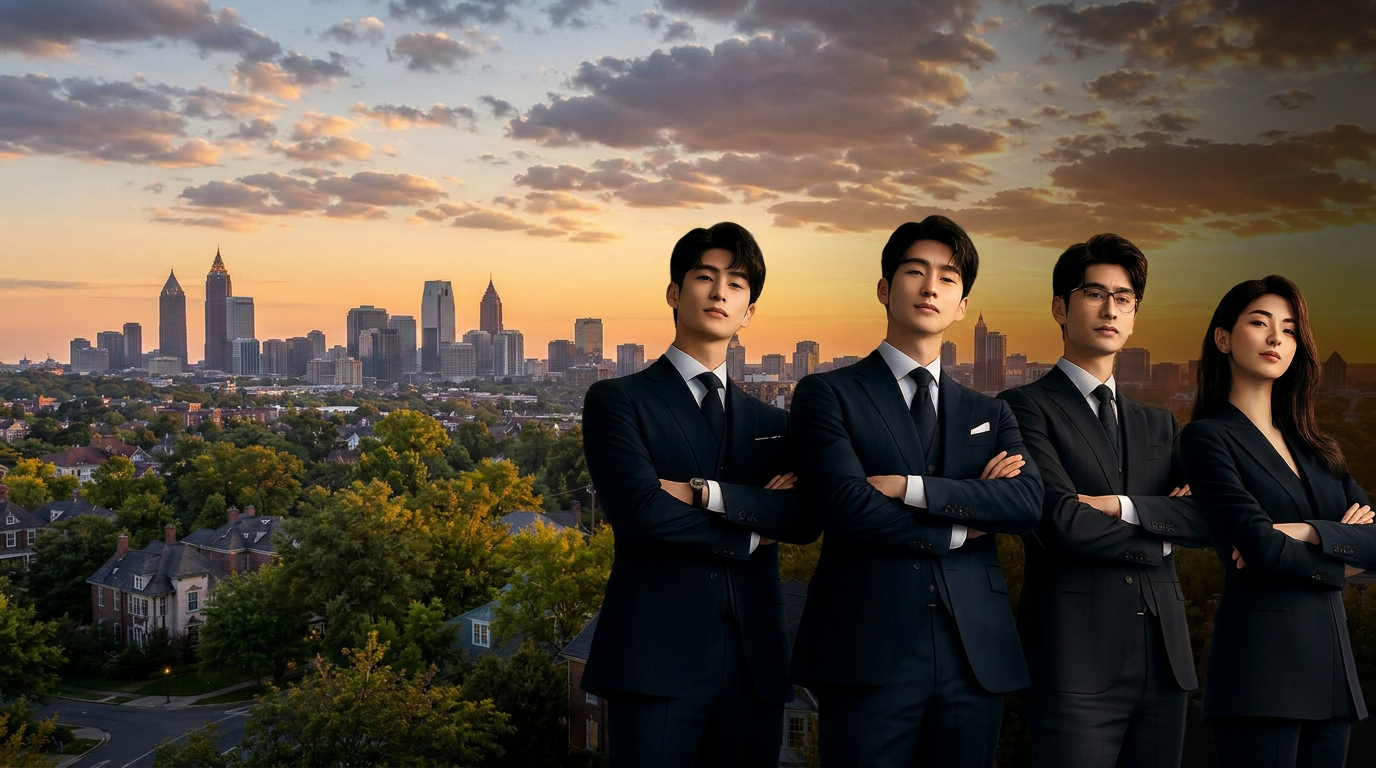 애틀랜타 스카이라인과 교외 주택가